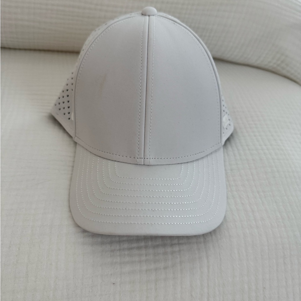 White Snapback Hat with Flat Brim and Structured Crown